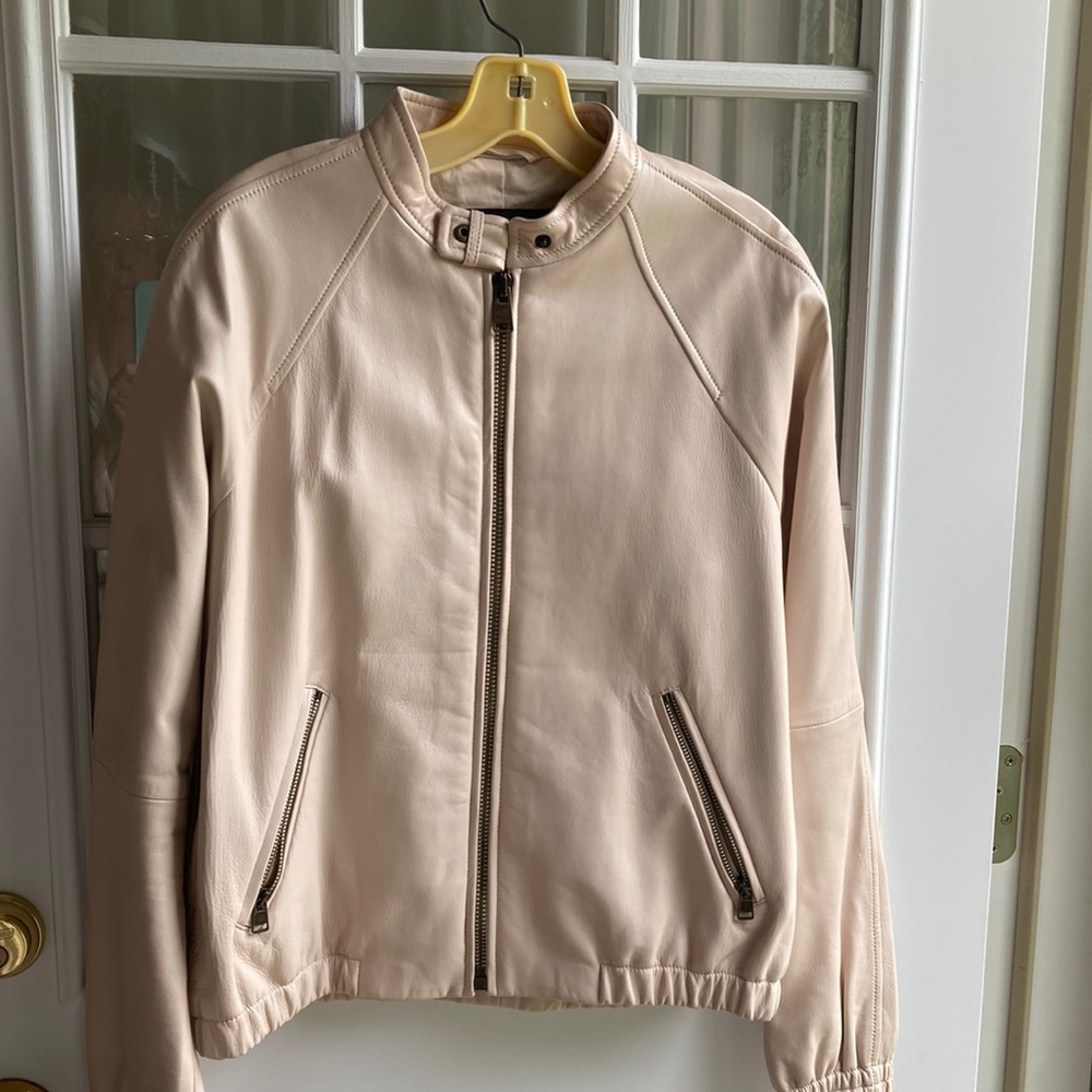 Coach Cream Leather Bomber Jacket